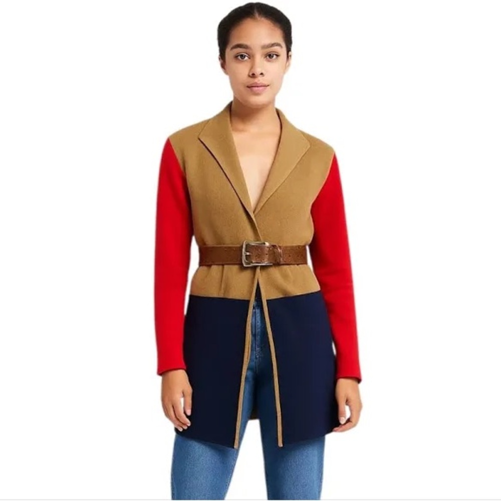J. Crew Red, Tan, and Navy Open Cardigan Coat